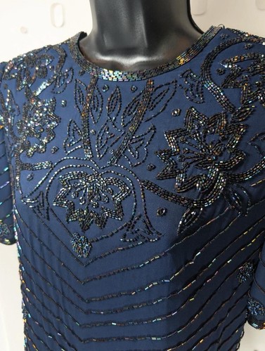 Simon ellis navy silk beaded - simon,